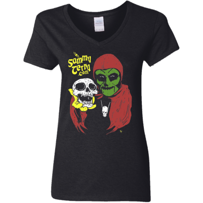 Sammy and Skully Ladies V-Neck Black T-Shirt