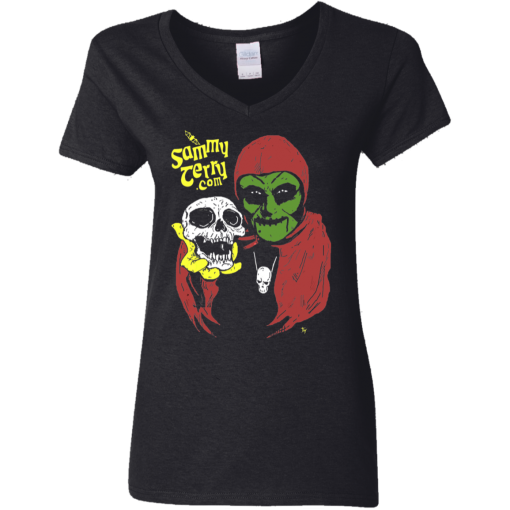 Sammy and Skully Ladies V-Neck Black T-Shirt