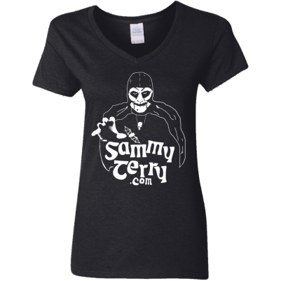 Sammy  1-Hand Ladies V-Neck Black T-Shirt